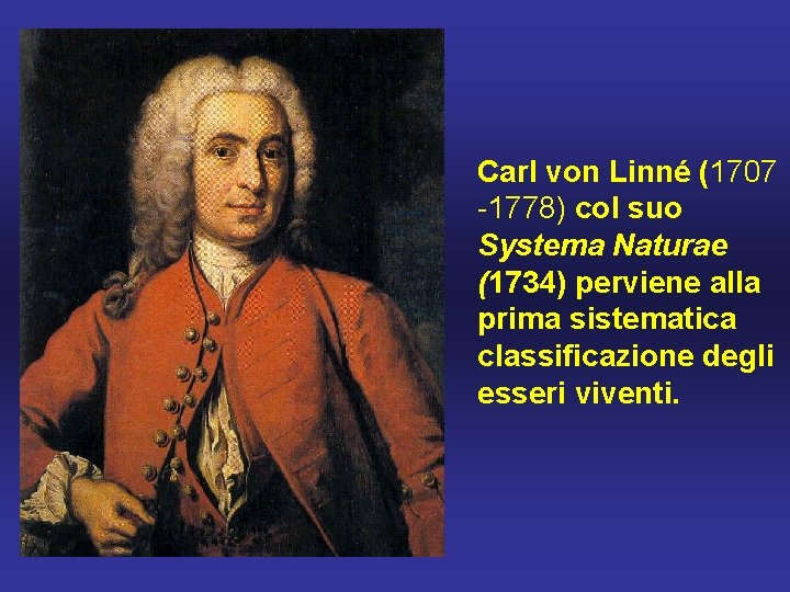 Carl von Linné (1707 -1778) col suo Systema Naturae (1734) perviene alla prima sistematica