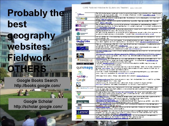 Probably the best geography websites: Fieldwork OTHERS Google Books Search http: //books. google. com/