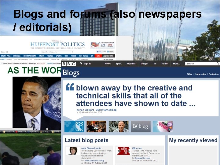 Blogs and forums (also newspapers / editorials) 
