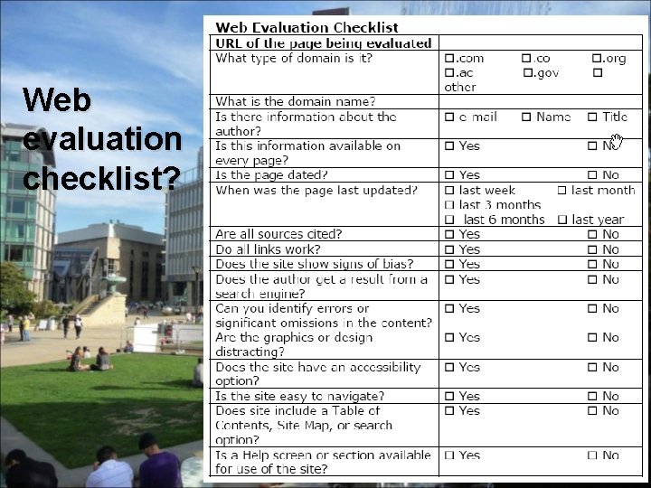 Web evaluation checklist? 