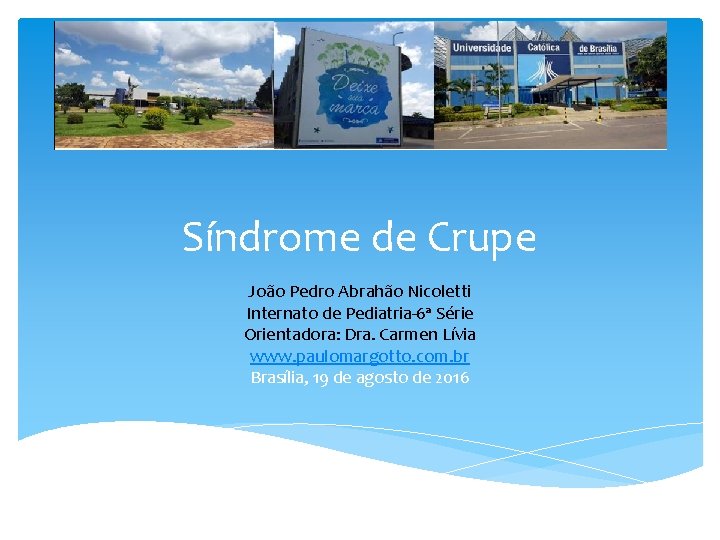 Síndrome de Crupe João Pedro Abrahão Nicoletti Internato de Pediatria-6ª Série Orientadora: Dra. Carmen