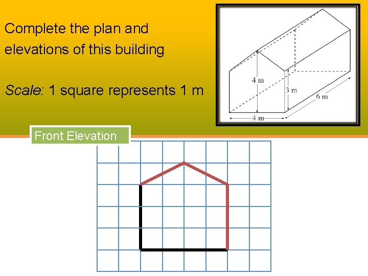 Complete the plan and elevations of this building Scale: 1 square represents 1 m Complete the plan and elevations of this building Scale: 1 square represents 1 m