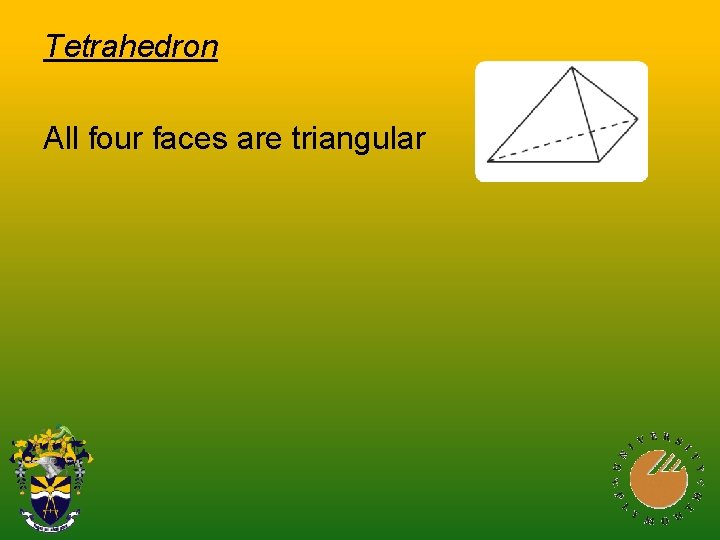 Tetrahedron All four faces are triangular Tetrahedron All four faces are triangular