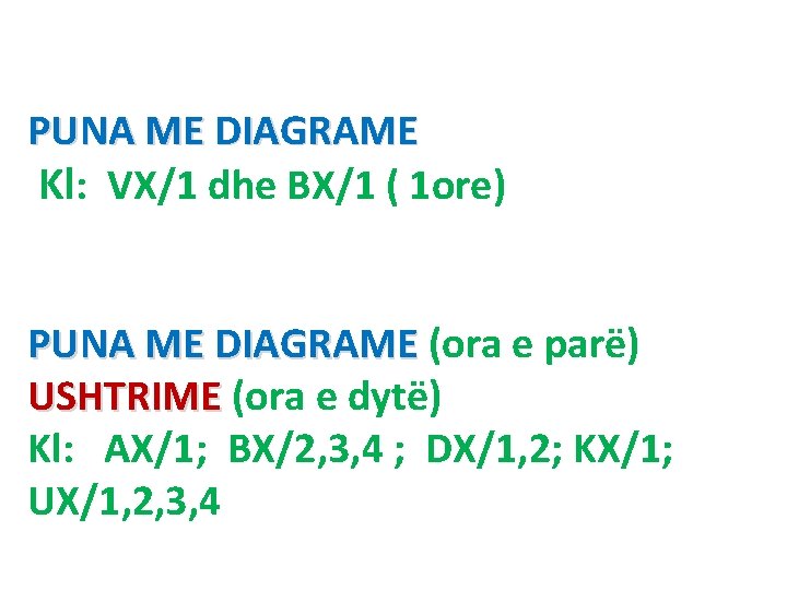 PUNA ME DIAGRAME Kl: VX/1 dhe BX/1 ( 1 ore) PUNA ME DIAGRAME (ora