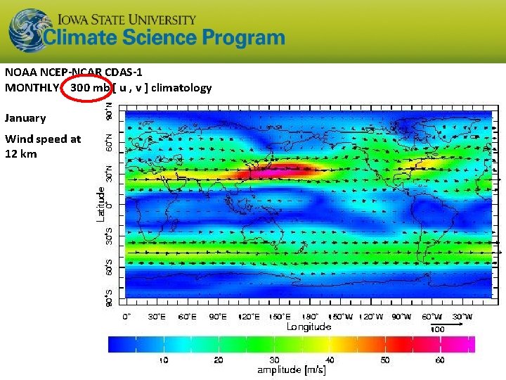 NOAA NCEP-NCAR CDAS-1 MONTHLY 300 mb [ u , v ] climatology January Wind