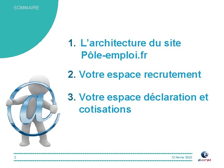 SOMMAIRE 1. L’architecture du site Pôle-emploi. fr 2. Votre espace recrutement 3. Votre espace