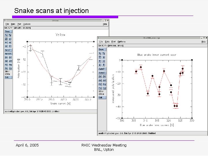 Snake scans at injection April 6, 2005 RHIC Wednesday Meeting BNL, Upton 