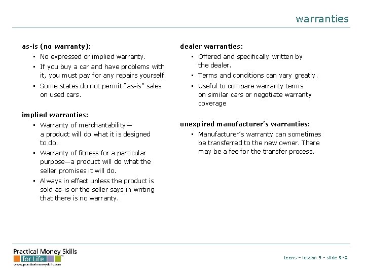 warranties as-is (no warranty): • No expressed or implied warranty. • If you buy