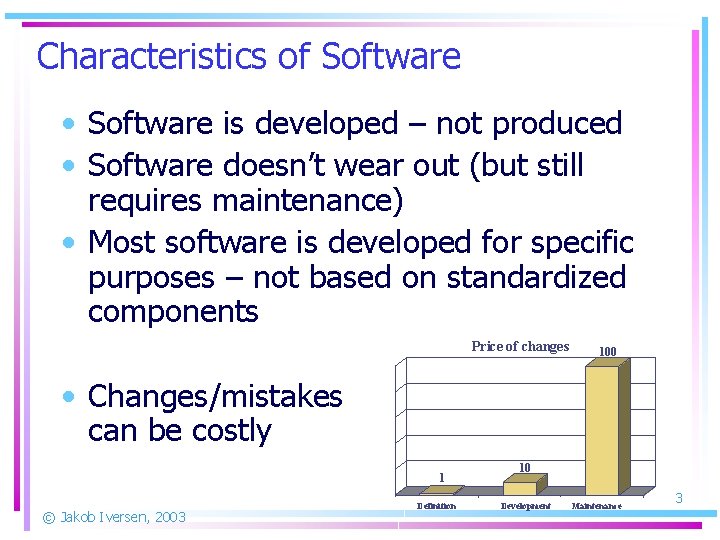 Characteristics of Software • Software is developed – not produced • Software doesn’t wear