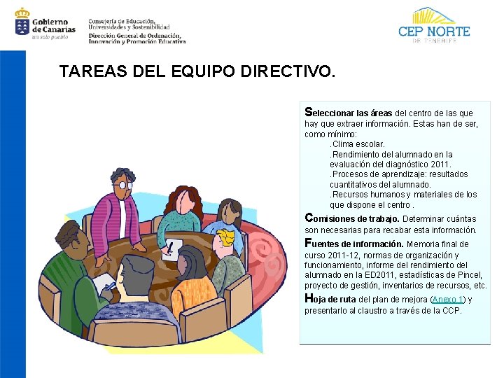 TAREAS DEL EQUIPO DIRECTIVO. Seleccionar las áreas del centro de las que hay que