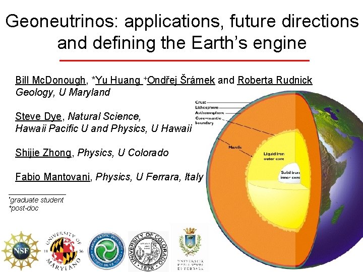 Geoneutrinos: applications, future directions and defining the Earth’s engine Bill Mc. Donough, *Yu Huang