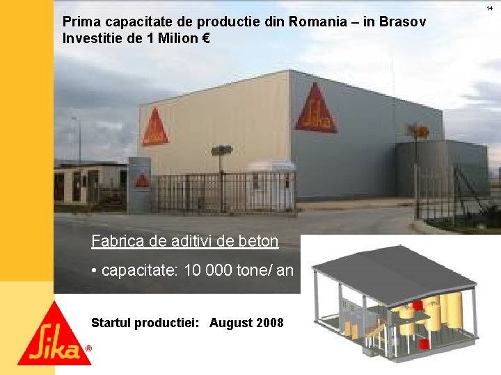 14 Prima capacitate de productie din Romania – in Brasov Investitie de 1 Milion