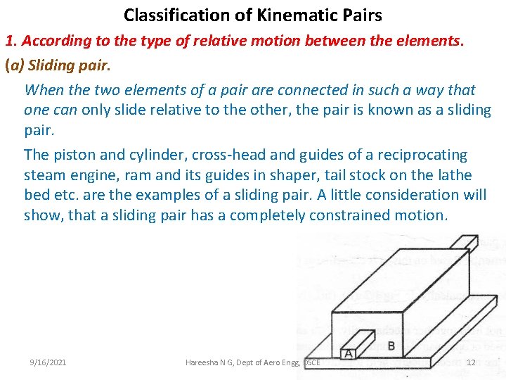 Classification of Kinematic Pairs 1. According to the type of relative motion between the