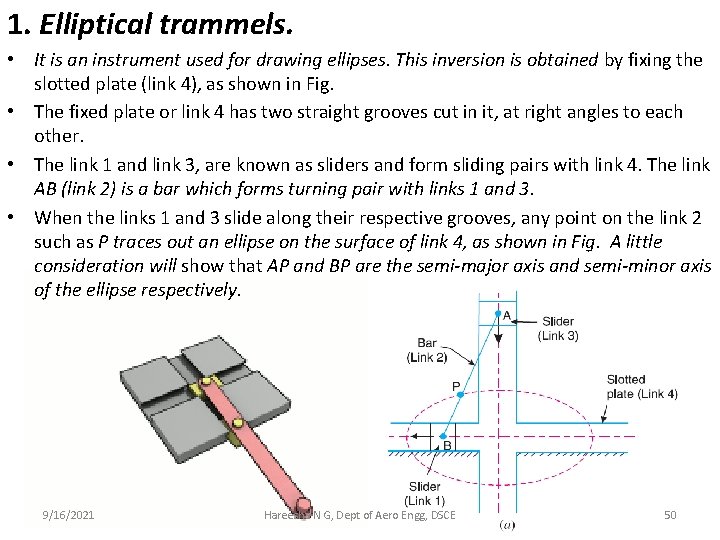 1. Elliptical trammels. • It is an instrument used for drawing ellipses. This inversion