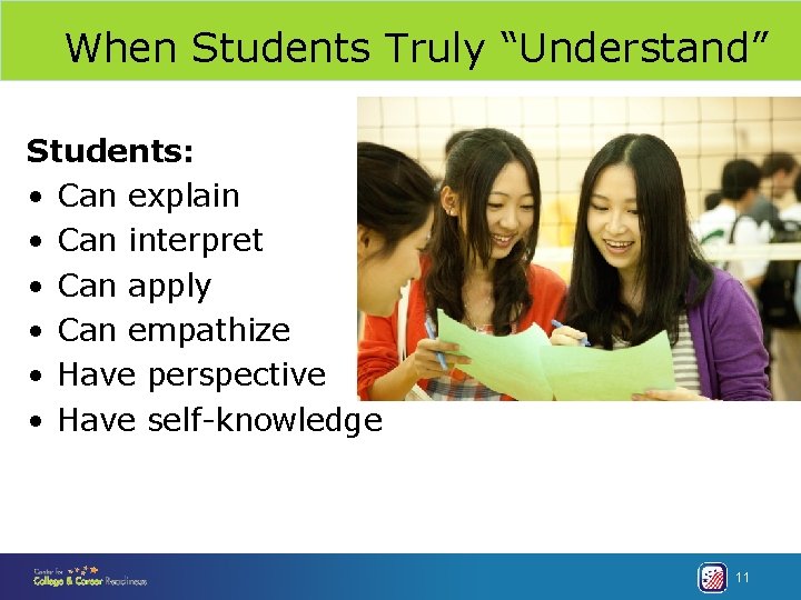 When Students Truly “Understand” Students: • Can explain • Can interpret • Can apply