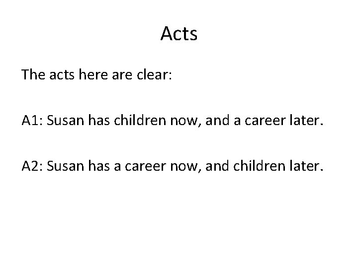 Acts The acts here are clear: A 1: Susan has children now, and a