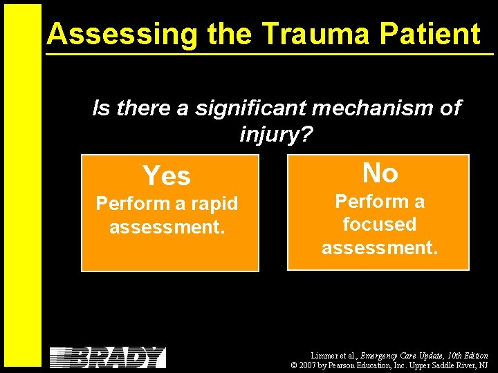 Assessing the Trauma Patient Is there a significant mechanism of injury? Yes Perform a