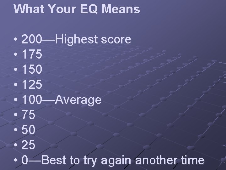 What Your EQ Means • 200—Highest score • 175 • 150 • 125 •