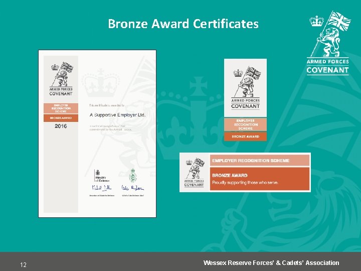 Bronze Award Certificates 12 Wessex Reserve Forces’ & Cadets’ Association 
