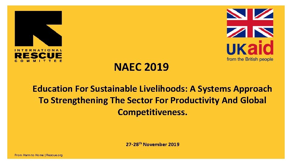 NAEC 2019 Education For Sustainable Livelihoods: A Systems Approach To Strengthening The Sector For