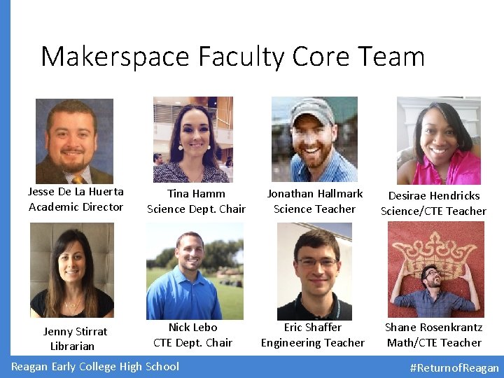 Makerspace Faculty Core Team Jesse De La Huerta Academic Director Jenny Stirrat Librarian Tina