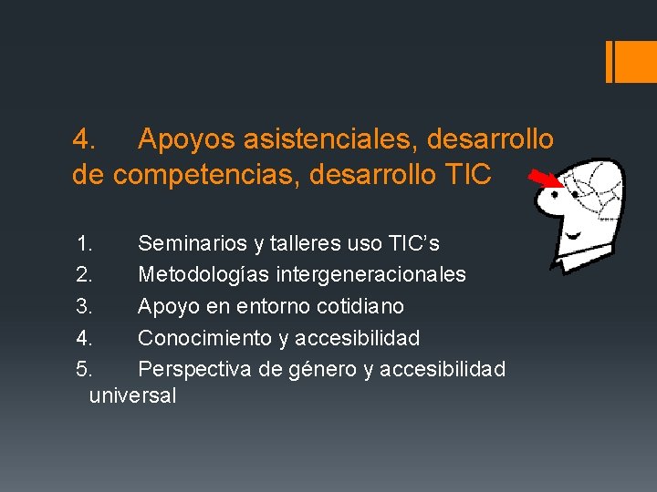 4. Apoyos asistenciales, desarrollo de competencias, desarrollo TIC 1. Seminarios y talleres uso TIC’s