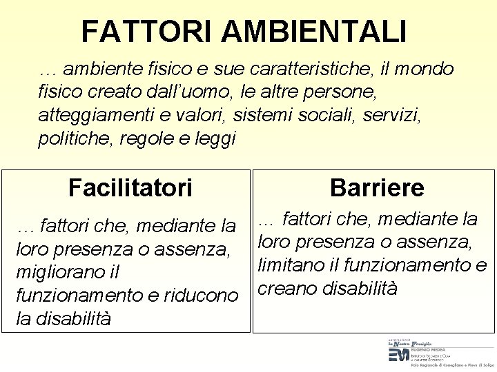 FATTORI AMBIENTALI … ambiente fisico e sue caratteristiche, il mondo fisico creato dall’uomo, le