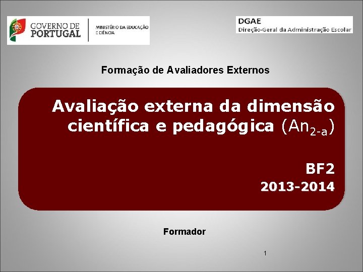 Formação de Avaliadores Externos Avaliação externa da dimensão científica e pedagógica (An 2 -a)