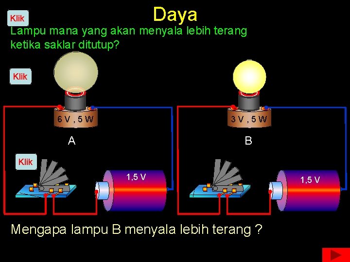 Daya Klik Lampu mana yang akan menyala lebih terang ketika saklar ditutup? Klik 6