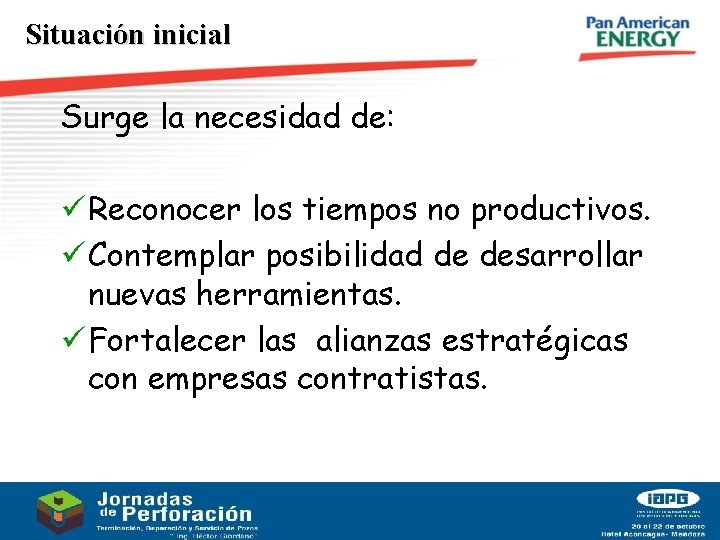 Situación inicial Surge la necesidad de: ü Reconocer los tiempos no productivos. ü Contemplar