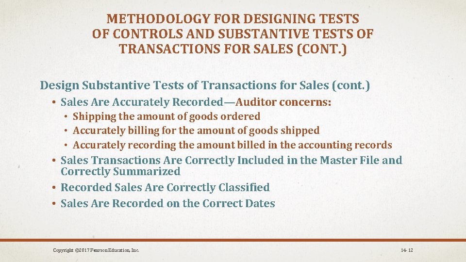 METHODOLOGY FOR DESIGNING TESTS OF CONTROLS AND SUBSTANTIVE TESTS OF TRANSACTIONS FOR SALES (CONT.