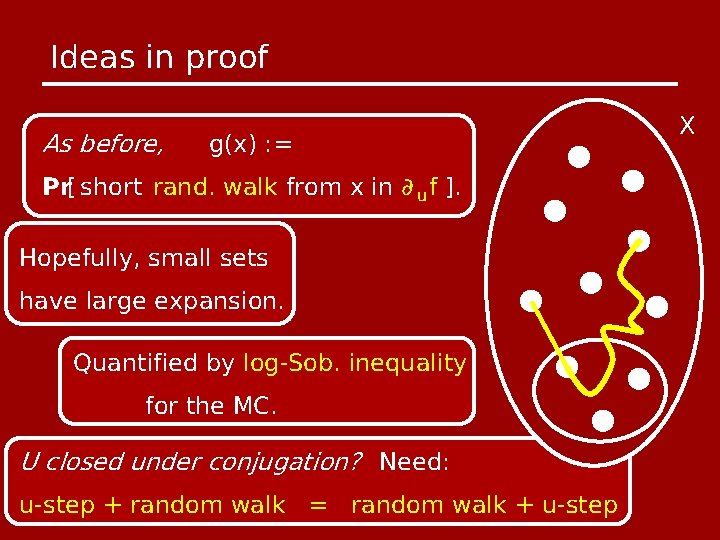 Ideas in proof As before, g(x) : = Pr[ short rand. walk from x