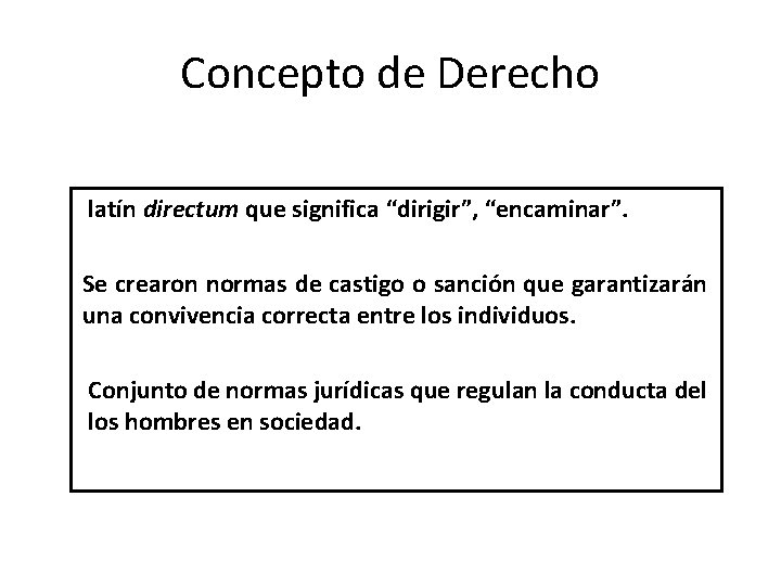Concepto de Derecho latín directum que significa “dirigir”, “encaminar”. Se crearon normas de castigo