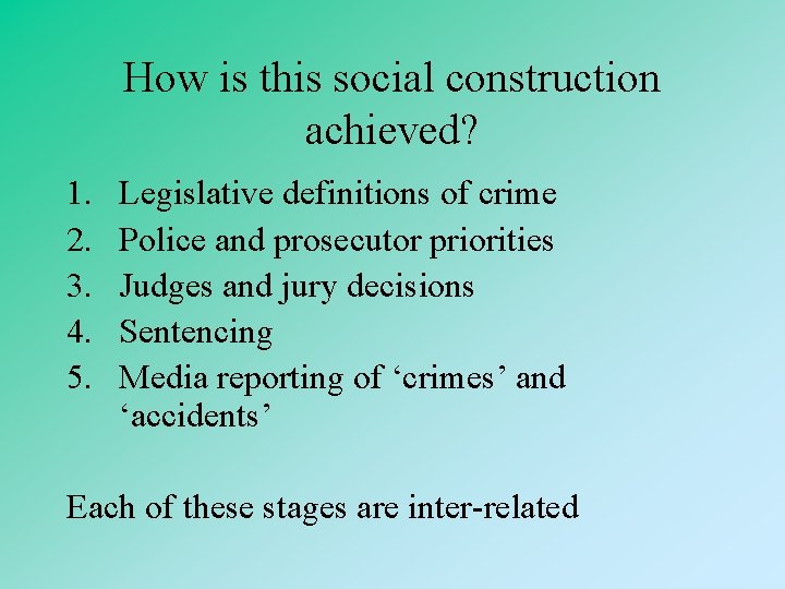 How is this social construction achieved? 1. 2. 3. 4. 5. Legislative definitions of