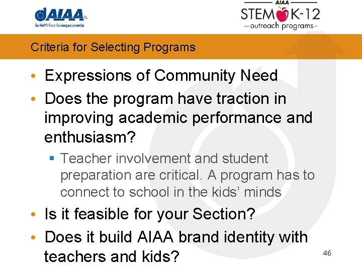 Criteria for Selecting Programs • Expressions of Community Need • Does the program have