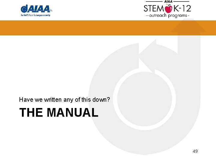 Have we written any of this down? THE MANUAL 49 