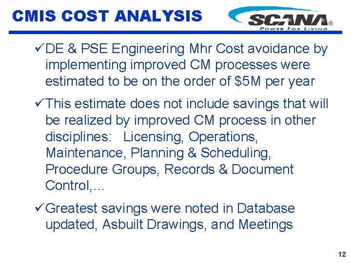 CMIS COST ANALYSIS üDE & PSE Engineering Mhr Cost avoidance by implementing improved CM