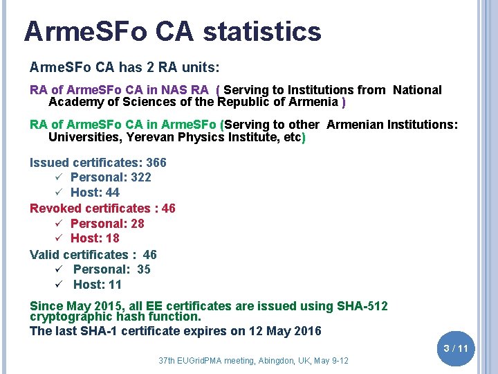 Arme. SFo CA statistics Arme. SFo CA has 2 RA units: RA of Arme.