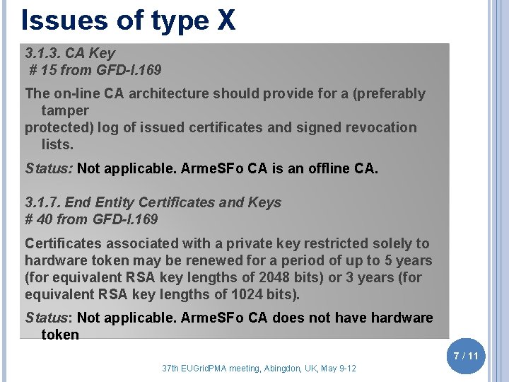 Issues of type X 3. 1. 3. CA Key # 15 from GFD-I. 169
