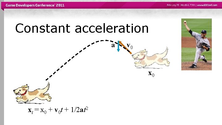 Constant acceleration a v 0 xt = x 0 + v 0 t +