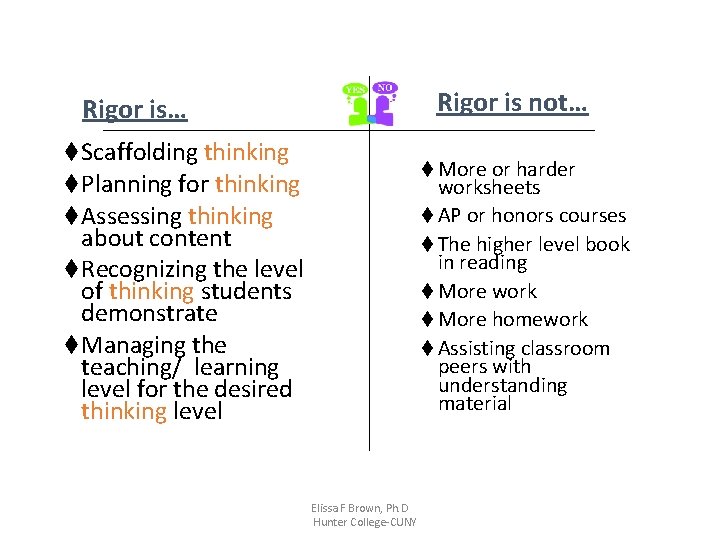 Rigor is not… Rigor is… t Scaffolding thinking t Planning for thinking t Assessing