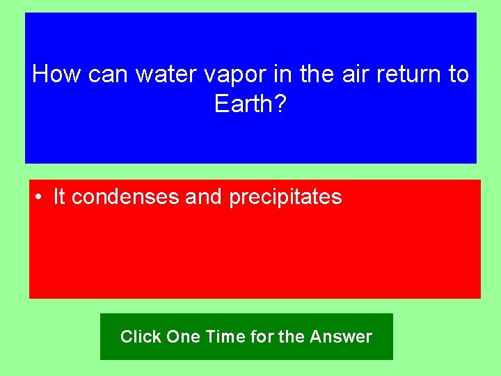 How can water vapor in the air return to Earth? • It condenses and