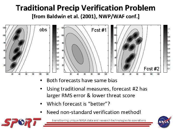 Traditional Precip Verification Problem [from Baldwin et al. (2001), NWP/WAF conf. ] obs Fcst