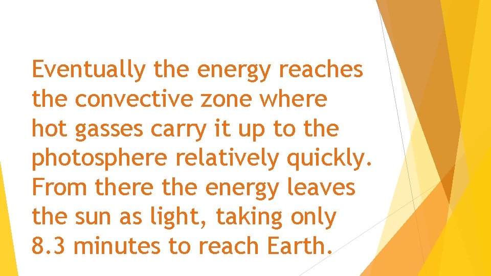 Eventually the energy reaches the convective zone where hot gasses carry it up to