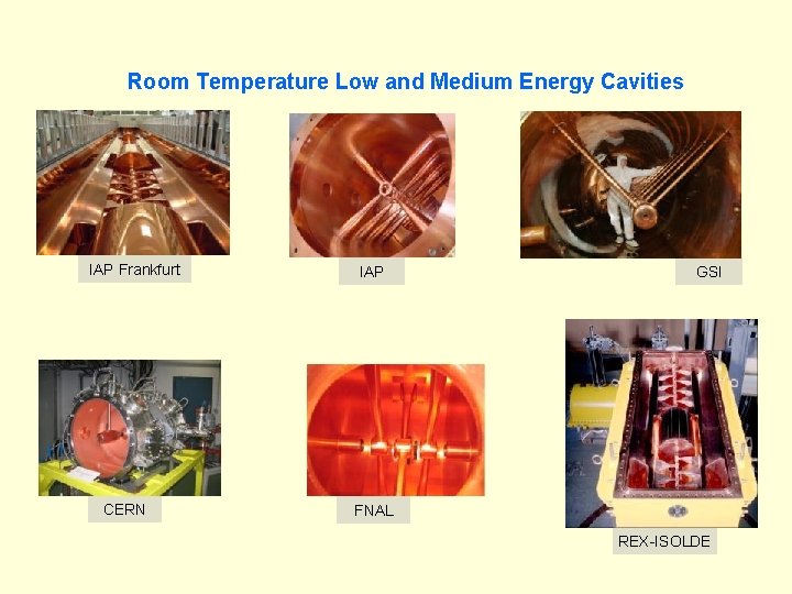 Room Temperature Low and Medium Energy Cavities IAP Frankfurt CERN IAP GSI FNAL REX-ISOLDE