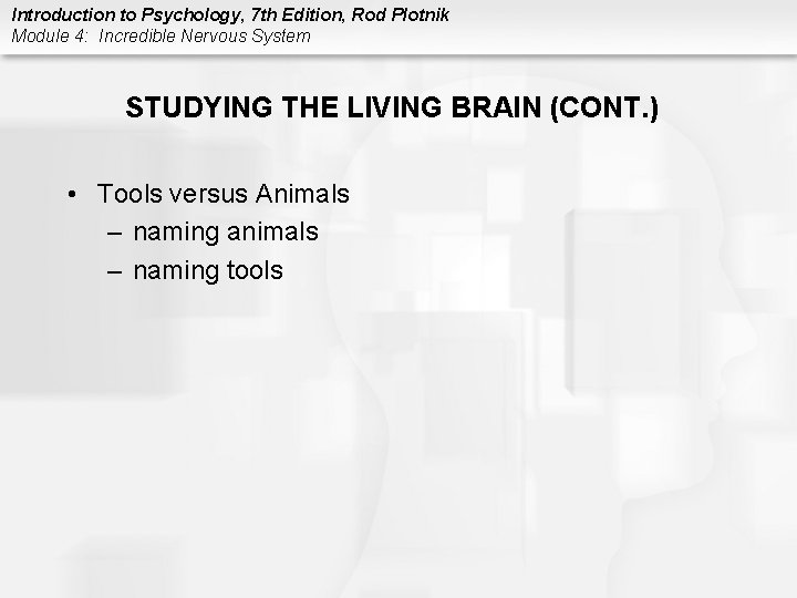 Introduction to Psychology, 7 th Edition, Rod Plotnik Module 4: Incredible Nervous System STUDYING