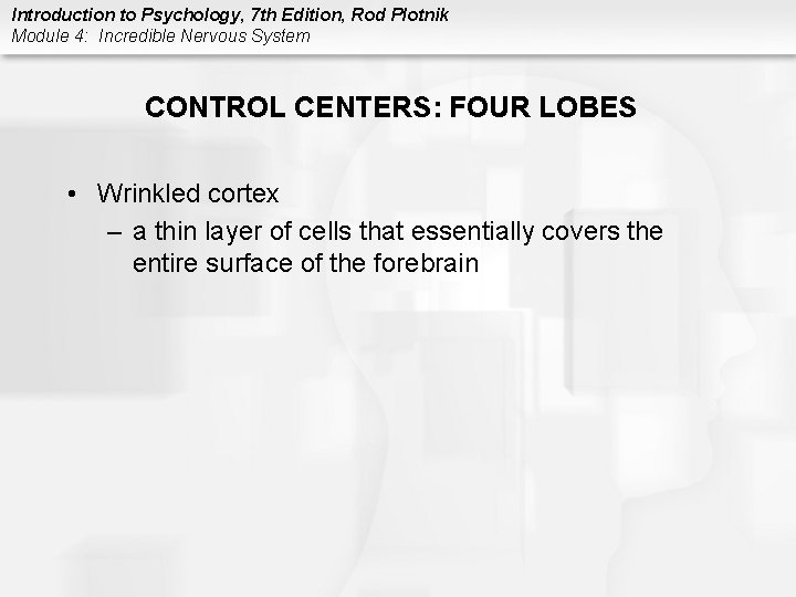 Introduction to Psychology, 7 th Edition, Rod Plotnik Module 4: Incredible Nervous System CONTROL