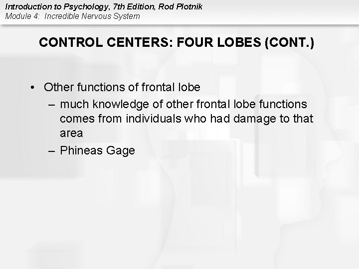 Introduction to Psychology, 7 th Edition, Rod Plotnik Module 4: Incredible Nervous System CONTROL