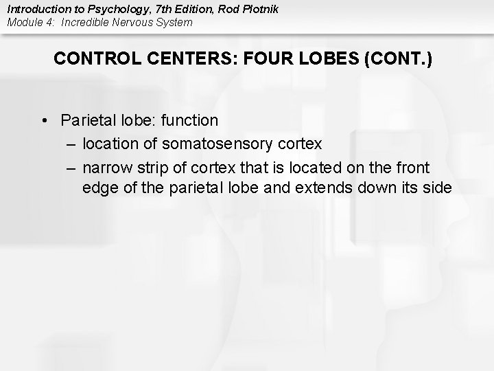 Introduction to Psychology, 7 th Edition, Rod Plotnik Module 4: Incredible Nervous System CONTROL
