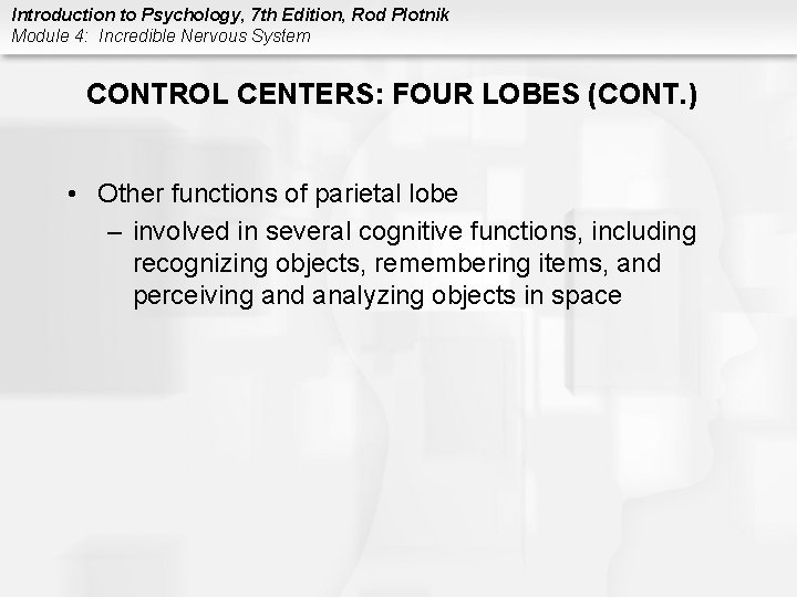 Introduction to Psychology, 7 th Edition, Rod Plotnik Module 4: Incredible Nervous System CONTROL